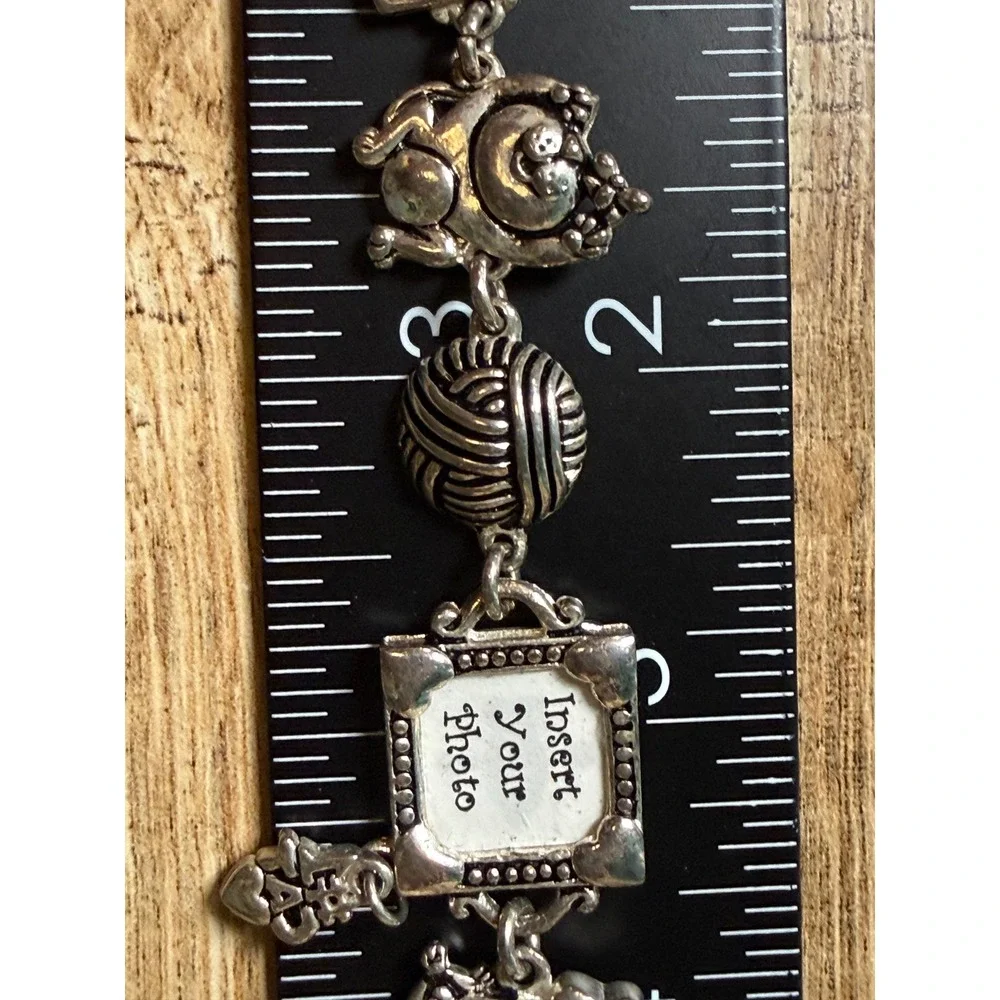 Cookie Lee Charm Bracelet Womens 6.5 Silver Cat Mom Tuna Breath Photo Frame Y2K